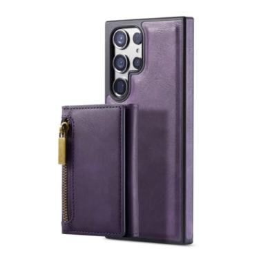 Imagem de Bolsa para cartões com zíper em 1 capa carteira de couro removível para Samsung Galaxy S23 S24 Ultra S22 FE S21 Plus S23FE capa de bolsa de bolso, roxa, para Galaxy S23FE