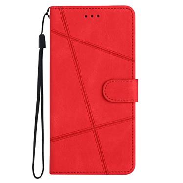 Imagem de Capa flip Design para Samsung Galaxy Note 10 Plus | Interior de TPU com suporte de visualização e compartimentos para cartão | Capa de telefone carteira de couro com sensação de pele com alça de pulso destacável | Vermelho