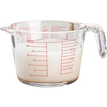 Imagem de Copo de vidro temperado extragrande – Medidas incrementais – 946 ml – 4 xícaras ou 1000L – Medição multiuso 10DL, ingredientes líquidos e secos – Ferramenta de cozinha – Vermelho