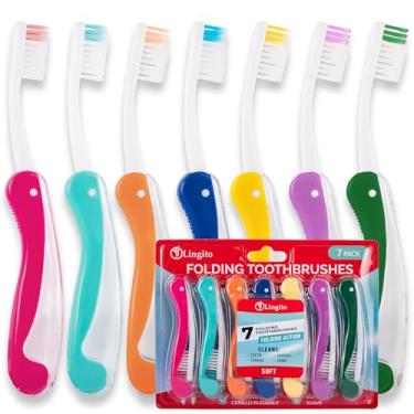 Imagem de Lingito Escovas de dentes de viagem macias, mini escova de dentes com capa de escova de dentes, escova de dentes para acampamento, escova de dentes dobrável para viagem, kit de escova de dentes para