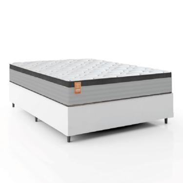 Imagem de Cama Box Colchão Casal Molas Ensacadas Real 138x188x65cm Linho Branco/Preto Inducol - Suporta até 130kg por Pessoa