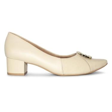 Imagem de Scarpin Usaflex Couro Salto Bloco Enfeite Vanilla Mm0503004 38