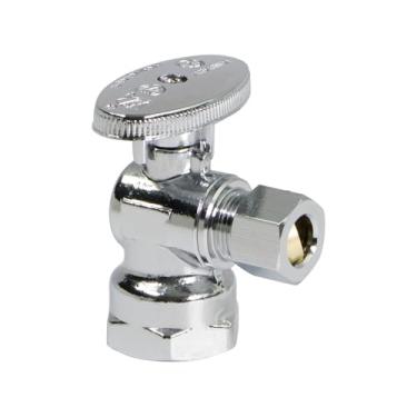 Imagem de Everflow Supplies 81112PR-NL 1/2 X 3/20.3 cm CROMADO CROMADO VÁLVULA DE PARADA DE ÂNGULO DE ROMA COM UMA FÊMEA ROSADA E UM CONECTO DE COMPRESSÃO