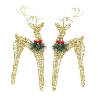Imagem de Almencla 2x Decorações de Natal Renas Decorações Esculturas Mesa de Natal Iluminado Veado Estatuetas Enfeite de Jardim para Porta da Frente Sala de Estar, Ouro