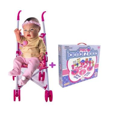 Imagem de Boneca Reborn + Carrinho + Jantarzinho Meninas 5 6 7 Anos - DM Toys Mi