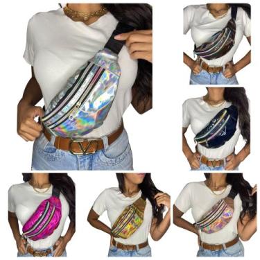 Imagem de Pochete Prata Bolsa Holográfica Metalizada Neon Feminina  Festas Tendê