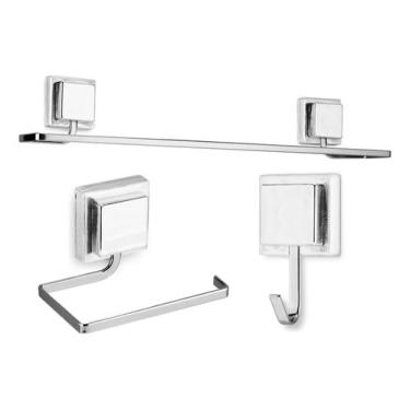 Imagem de Kit Papeleira Gancho Toalheiro De Banho Adesivo 3m | Toalha de Banho e Rosto | Papeleira Papel Higiênico | Prata Cromado/Preto | Anti-Ferrugem Arthi