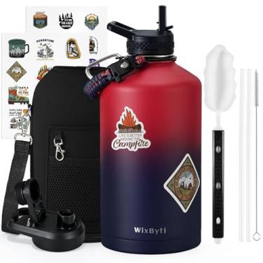 Imagem de WixByti Garrafa de água isolada de 1 litro, parede tripla a vácuo fria por 48 horas e à prova de vazamento e livre de BPA, jarro de água grande esportivo de aço inoxidável de 3,628 g com cabo paracord
