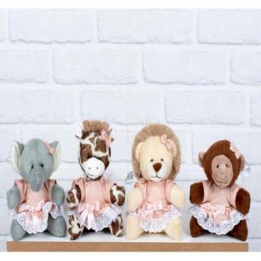 Imagem de Pelucia Quarteto Safári Mini Leão, Elefante, Macaco E Girafa - 4 Pçs (SALMÃO)
