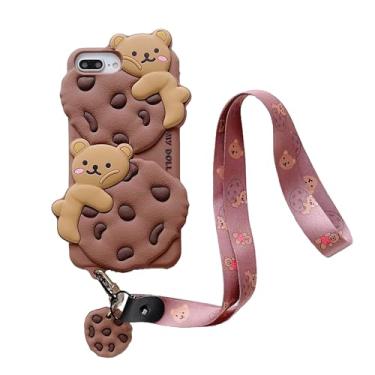 Imagem de Lubiogio Capa de silicone macio 3D com cordão para iPhone 7Plus/8Plus, personagem de urso de biscoito de desenho animado, crianças, meninas, mulheres, capa de silicone macio para iPhone 7Plus/8Plus/6