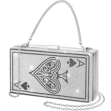 Imagem de Trnayi Bolsa feminina de pôquer para noite com strass Casino Vegas Novidade Bolsa Queen Hearts Bolsas de baralho para presente, Prata, approx. 20 x 10 x 5.5 cm/ 7.87 x 3.94 x 2.17 inches