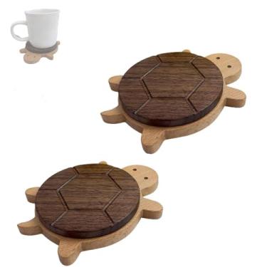 Imagem de Porta-copos de madeira de tartaruga, ímã de geladeira de design magnético, almofada antiescaldante de mesa de 54 g, duas formas de uso, almofada de isolamento, 13 x 8,7 x 1,7 cm, para café, loja de