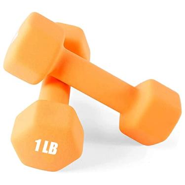 Imagem de Portzon Pesos Halteres 10 opções de cores compatíveis com conjunto de 2 conjuntos de halteres de neoprene, 4 a 6,8 kg, antiderrapante, antirolo, formato hexagonal