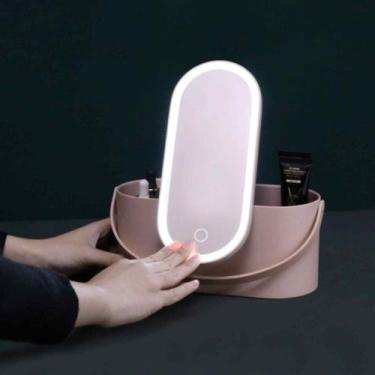 Imagem de Organizador Portátil De Maquiagem Com Espelho LED Para Cosméticos Caix