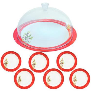 Imagem de Jogo Para Servir Bolo Panetone Sobremesa 8 Peças Natal Azevinho Melami