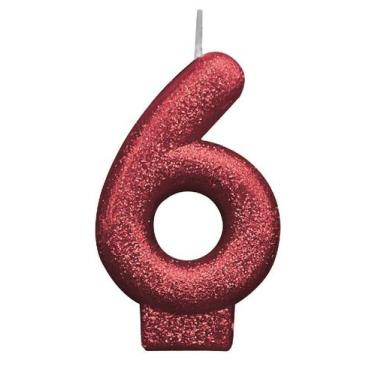Imagem de Vela Aniversário Vermelha Glitter Número 6 - 01 unid - Não informado