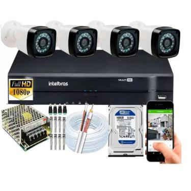 Imagem de Kit 4 Cameras Segurança 1080p Full Hd Dvr Intelbras 4ch C/hd 160Gb