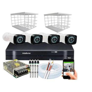 Imagem de Kit 4 Câmeras + DVR Intelbras + Câmeras HD 720p 20m Infra + Fonte, Cab