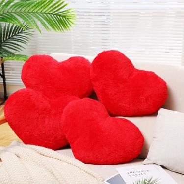 Imagem de Almofadas Remerry, pele de coelho sintética em forma de coração, vermelha x4