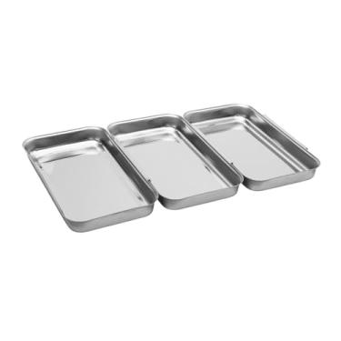 Imagem de ＫＬＫＣＭＳ Conjunto de 3 peças de assadeiras para empanar, assadeira pequena, prato de servir buffet, bandejas de aço inoxidável para peitos de frango,