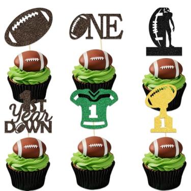 Imagem de 1st Year Down Cupcake Toppers, 1st Year Down Birthday Decorations, Football First Birthday Party Decorations, Football Party Decorations 24 Pcs