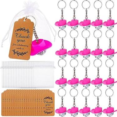Imagem de Welecom 60Pcs Chapéu de Cowboy Bola de Discoteca Chaveiros com Etiquetas de Agradecimento E Sacos de Organza Chapéu Rosa Bola de Discoteca Decorações Mini Bola de Discoteca Ornamentos para Festa de Di
