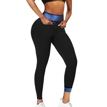 Imagem de huiming Calças de Moletom Sauna Shorts Emagrecimento Compressão Treino Thermo Cintura Trainer para Mulheres Leggings Modelador Corporal Perda de Peso (L/Xl) Preto