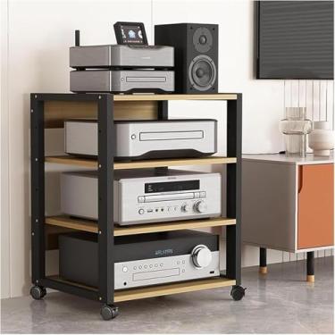 Imagem de Rack Hi-Fi, prateleira AV, rack de áudio, rack estéreo, suporte de mídia de 3 a 5 níveis gabinete de componentes de áudio/vídeo para caixas de cabos, leitores de DVD, dispositivos de streaming,