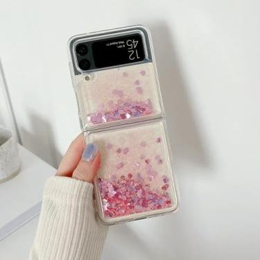 Imagem de para Samsung z Flip 5 Quicksand Love Heart Case para Samsung Galaxy Z Flip 5 4 3 flip5 ZFlip 4 Glitter Fluorescência Luminosa Capa, Glitter Rosa, para Samsung Z Flip4