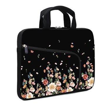 Imagem de XMBFZ Capa para laptop 14 15 15.4 15.6 Capa para Chromebook Ultrabook Capa para Notebook PC Bolsa Mensageiro Capa para Tablet Capa Neoprene Alça para Crianças Homens Mulheres, Dois Bolsos para Homens Crianças (Flores)