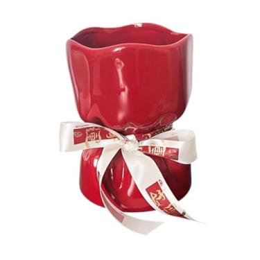 Imagem de Ｂｅｓｇａ Vaso de flores de cerâmica recipiente de plantas moderno acessório floral vaso decorativo arranjo de flores para sala de estar férias interior, Vermelho