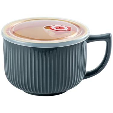 Imagem de Hoilse Tigela de sopa grande com alça, tigela de ramen de micro-ondas de 1,077 g com tampa, caneca de sopa jumbo para ramen, macarrão, cereais, recipiente de sopa com tampa, lavável na lava-louças