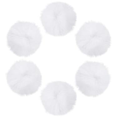 Imagem de SUNNYCLUE 12 pompons brancos fofos de pele sintética pompons de pele sintética macia imitação de coelho felpudo redondo decorações de tricô bola de pompom para artesanato faça você mesmo, chaveiro,