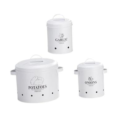 Imagem de Ｂｅｓｇａ 3x vegetais de armazenamento de armazenamento de batata lata de armazenamento, vintage, garra, Branco