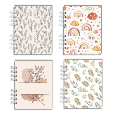 Imagem de Kit Com 4 Cadernos Capa Dura para anotação cadernos de bolso, A6, cadernos wire-o, pautados para faculdade e escola, para mulheres, presente, escritório, material escolar - Capas Boho Tons Pasteis