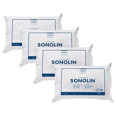 Imagem de Travesseiro Sonolin Prime em Fibra Siliconada 180 Fios 50x70cm Branco – 4 Unidades