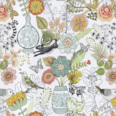 Imagem de Decoroom Papel de parede floral Boho Peel and Stick, Ainmals Birds Flower Contact Paper, papel de parede verde removível autoadesivo espesso para gaveta de prateleira de parede 45 x 299 cm