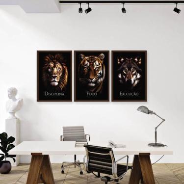 Imagem de Quadros Decorativos Leão Disciplina Foco 3 Peças - Looks Objetos de Ar
