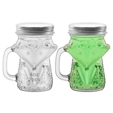 Imagem de eispap 2 peças de raposa 113 g mini pote de pedreiro canecas com alças e tampas, pequeno copo de beber e decoração de lembrancinha de casamento, chá de panela, suprimentos de festa para bebidas,