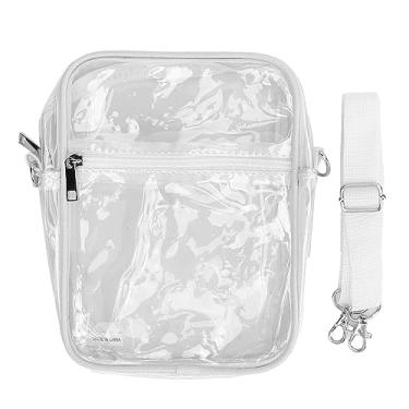 Imagem de QANYEGN Bolsa mensageiro transparente, bolsa impermeável com zíper transparente de PVC, bolsa de ombro feminina de plástico crossbody para estádio, bolsa de ombro para meninos e (Branco)