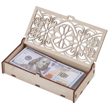 Imagem de FINGERINSPIRE Caixa de madeira para dinheiro 18 x 9,5 x 3,7 cm, cor mocassim MDF, caixa de madeira com estampa de flores vazadas, multifuncional, removível, caixa de armazenamento de dinheiro para