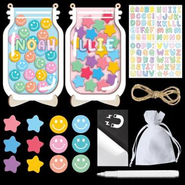 Imagem de Pacote com 2 frascos de recompensa com 70 fichas magnéticas para crianças, treinamento de penico, rosto sorridente, estrela, professor, sala de aula, incentivo, ferramentas de gerenciamento de bom