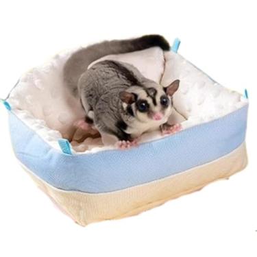 Imagem de Copfeu Sofá cama Sugar Glider, tapete quente para animais pequenos, camas laváveis para animais pequenos, almofada de dormir para planador de açúcar, hamster (azul)