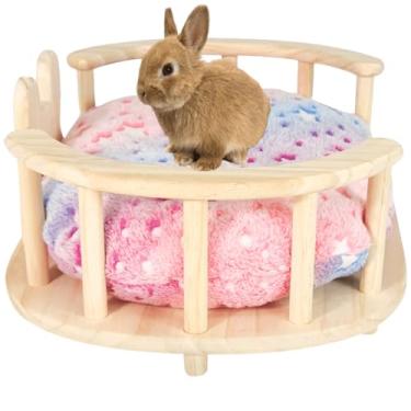 Imagem de Cama de coelho de madeira, com suporte inferior reforçado, cama de madeira para animais de estimação com almofada removível, projetada para animais de estimação pequenos, adequada para gatinhos,