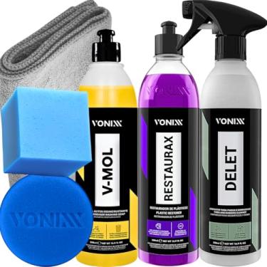 Imagem de Kit Para Cuidar do Carro Shampoo Tira Sujeira Pesada V-mol 500ml Limpador e Renovador de Plasticos Delet Restaurax Vonixx