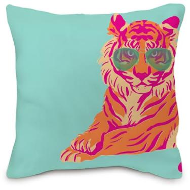 Imagem de Nvotell Capas de almofada laranja rosa 50 x 50 - Capas de almofada de tigre preppy, capas de almofada de tigre rosa e laranja, decoração de quarto rosa e laranja (azul-petróleo)