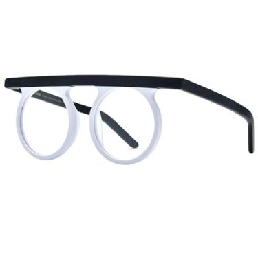 Imagem de Armação de óculos de acetato masculino retrô redondo romboide óculos de grau feminino vintage óculos (9339 branco fosco)