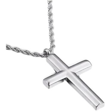 Imagem de JAYUMO Colar de cruz masculino crucifixo de aço inoxidável com pingente de oração do Senhor, corrente de 50 cm, Small, Aço inoxidável, Sem Pedra Preciosa