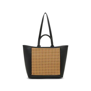 Imagem de Anne Klein Bolsa feminina média caning com alça destacável, natural/preta, Preto, Medium