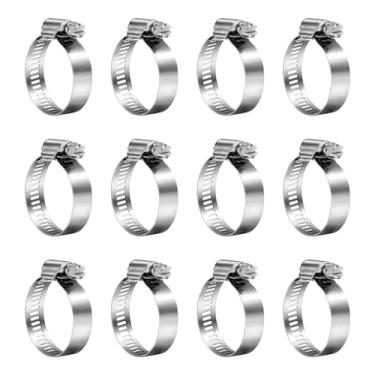 Imagem de XRPAOWA Braçadeiras de mangueira de aço inoxidável 304, 12 peças/pacote, SAE 24 braçadeiras de mangueira de engrenagem sem-fim ajustáveis, 27-51 mm